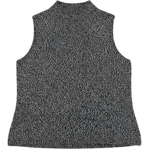 Talbots Medium Black White Knit Sweater Vest Mock Neck Preppy Classic Vintage